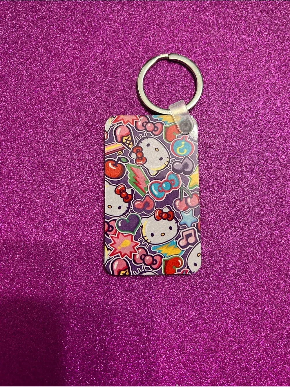 Hello Kitty Purple Multicolor Pattern Keyring